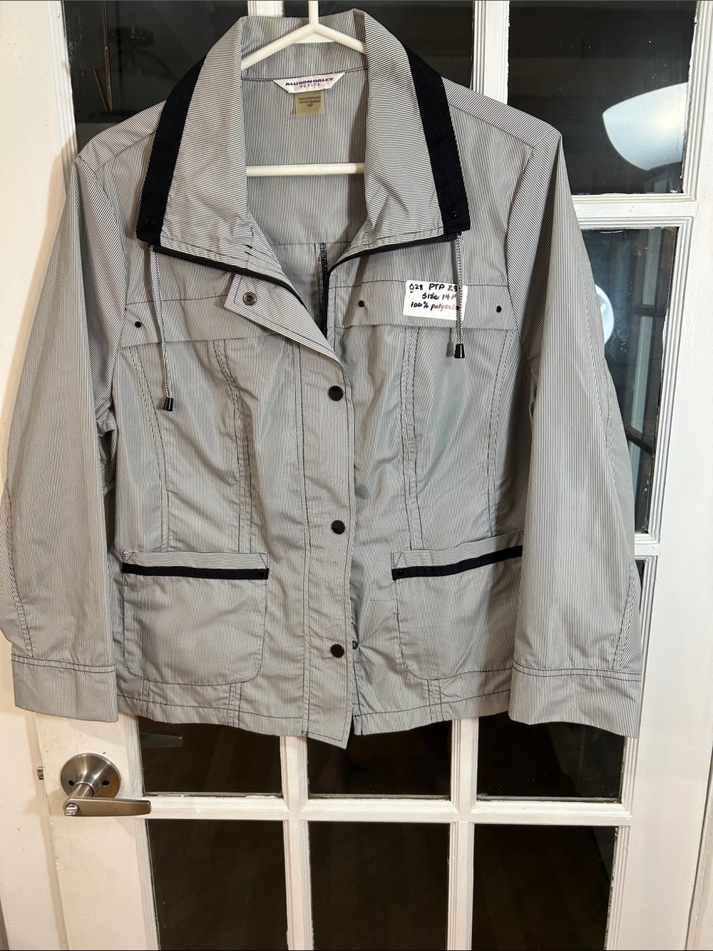 O28. Allison Daley Gray Utility Jacket with Black Trim